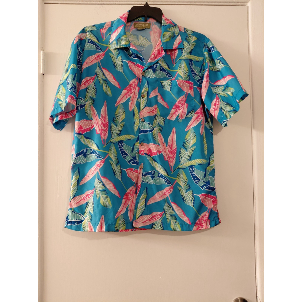 Men's Aloha Button-Up Shirt Hawaiian Tropical Lightweight Short Sleeve Medium